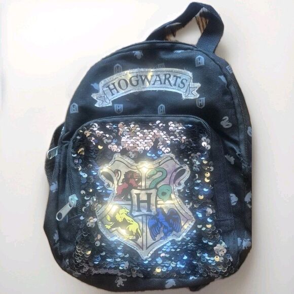 Harry Potter Hogwarts 10” Mini Black Sequined Backpack with Adjustable Straps - Picture 1 of 4